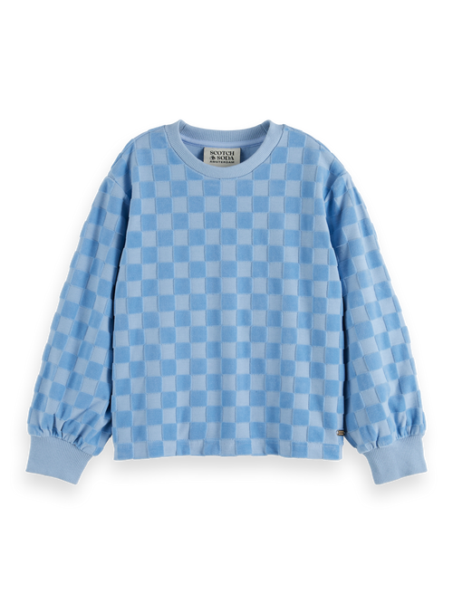 RELAXED-FIT VELOUR CHECKERBOARD CREWNECK