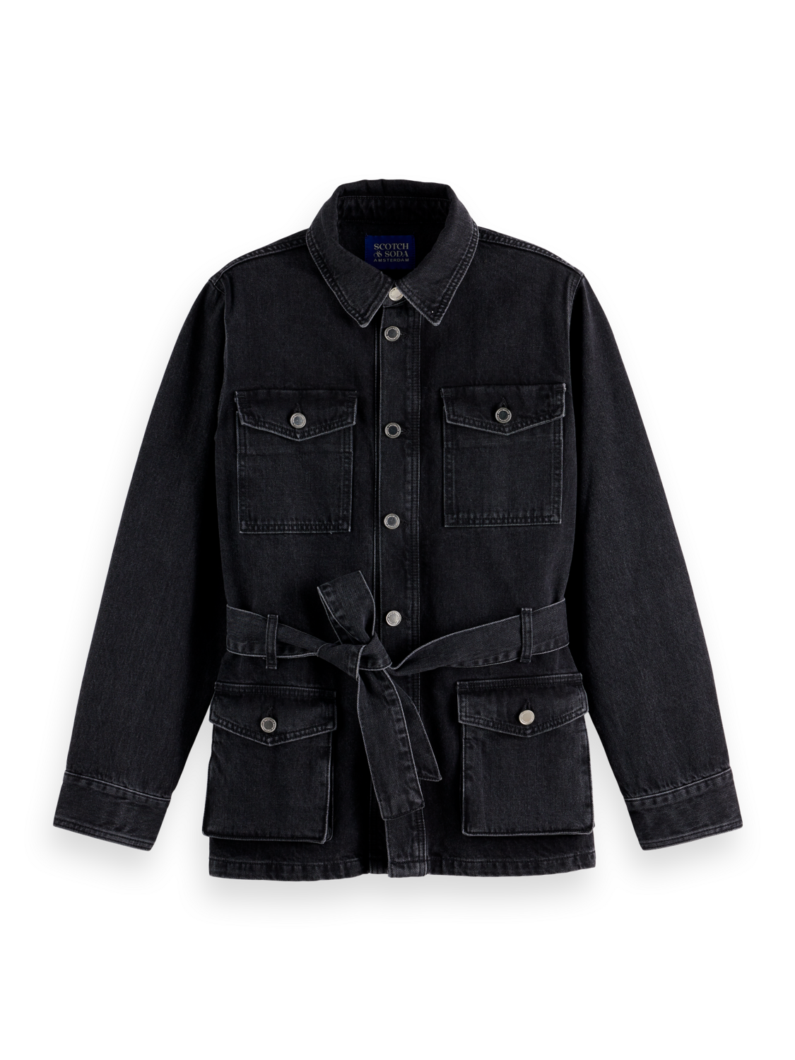 WORKED OUT BLACK CARGO DENIM JACKET  WITH BELT