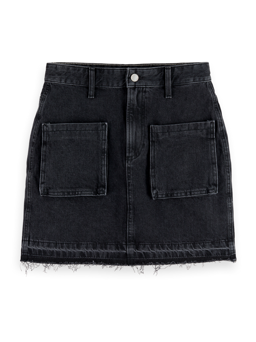 WASHED BLACK DENIM MINI SKIRT WITH CARGO POCKETS
