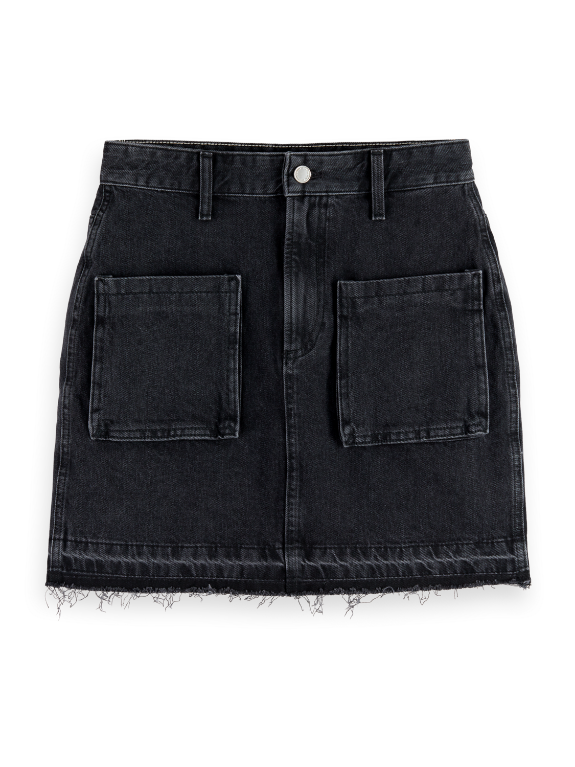 WASHED BLACK DENIM MINI SKIRT WITH CARGO POCKETS