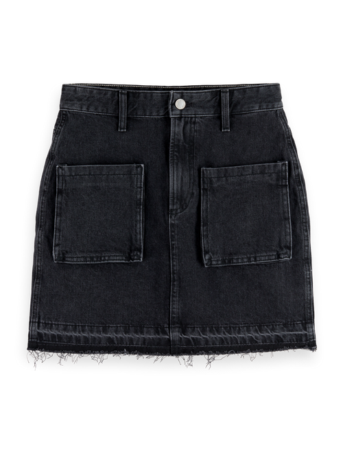 WASHED BLACK DENIM MINI SKIRT WITH CARGO POCKETS