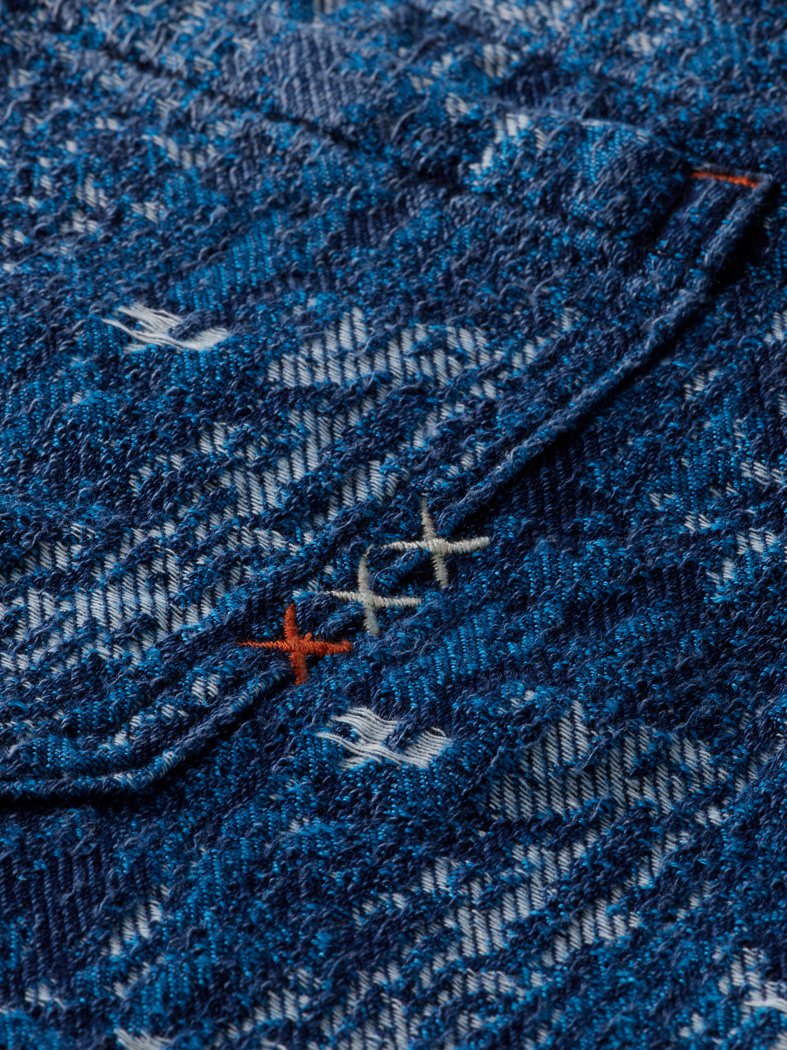 INDIGO JACQUARD DENIM WORKWEAR JACKET WITH WASH EFFECTS
