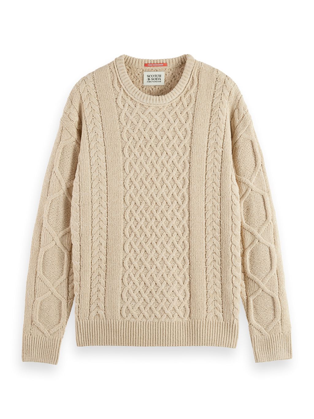 ROUND NECK EXTRA DROPPED SHOULDER CHENILLE CABLE SWEATER