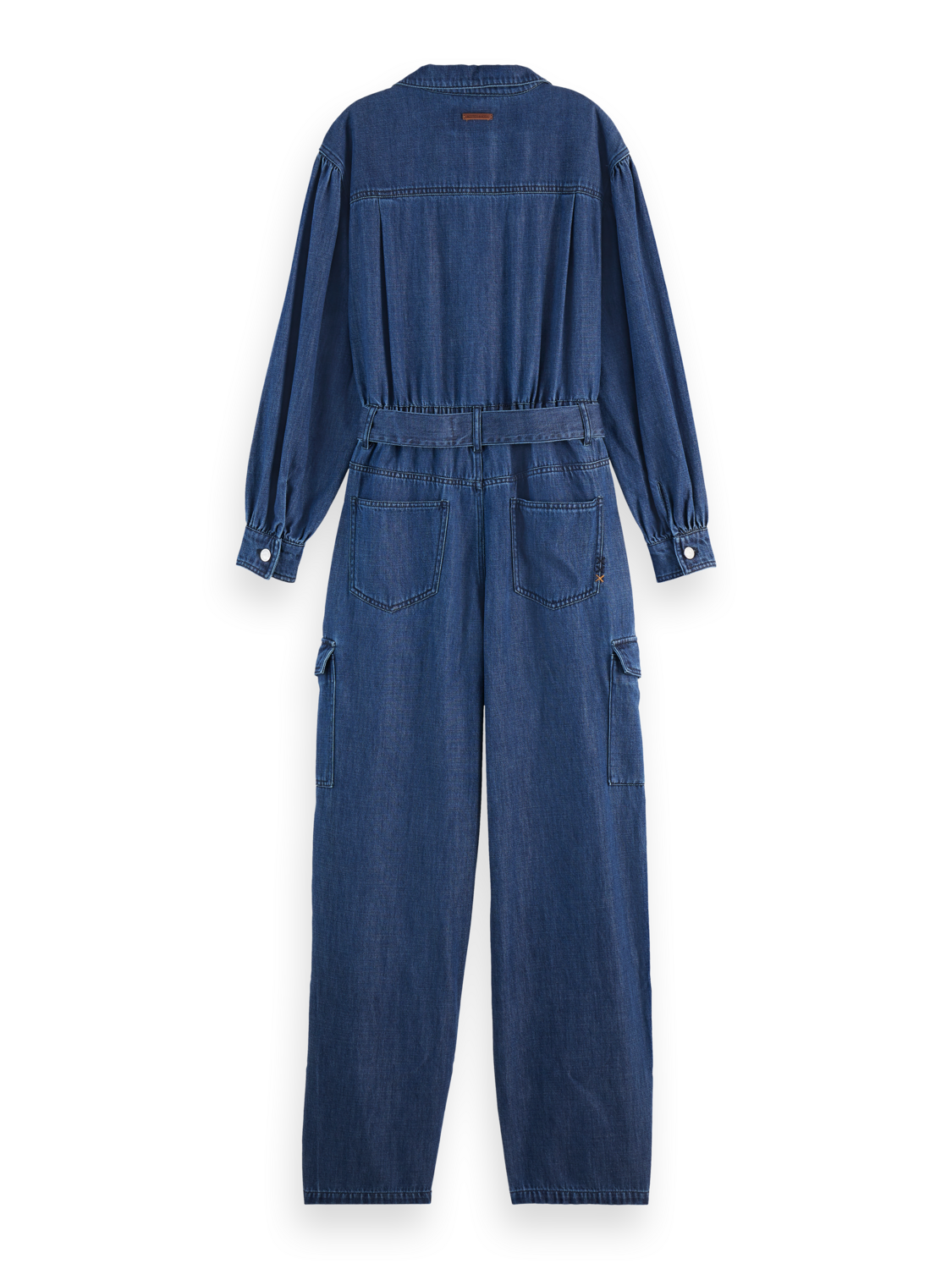 LIGHTWEIGHT DENIM JUMPSUIT IN DARK WASH WITH TONAL DETAILING