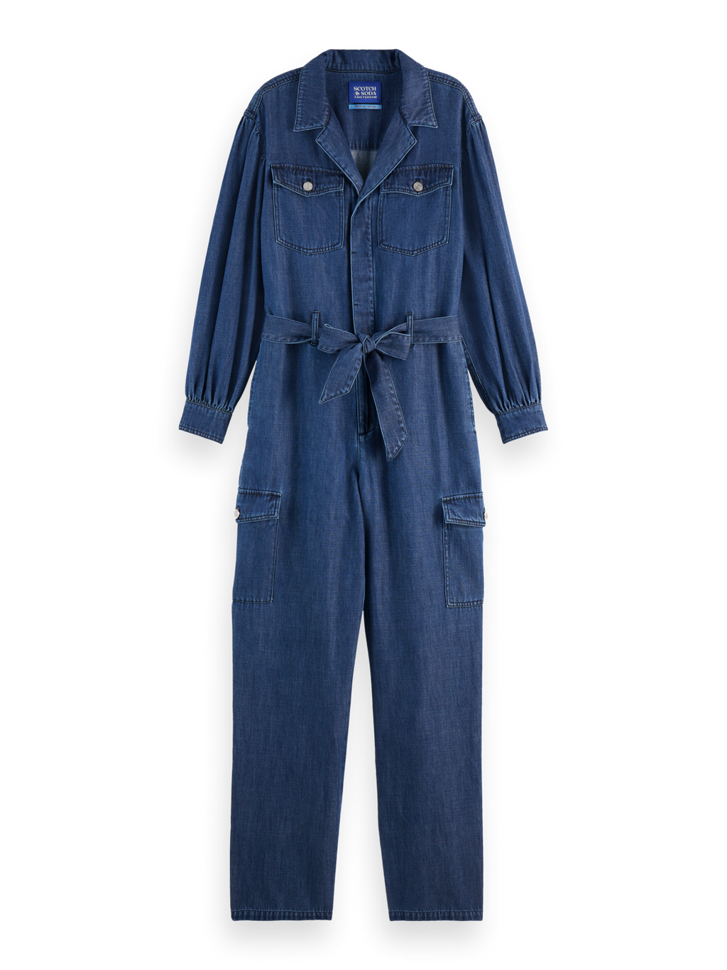 LIGHTWEIGHT DENIM JUMPSUIT IN DARK WASH WITH TONAL DETAILING