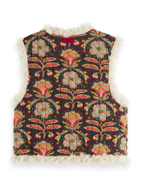 PRINTED GILET WITH FAUX FUR