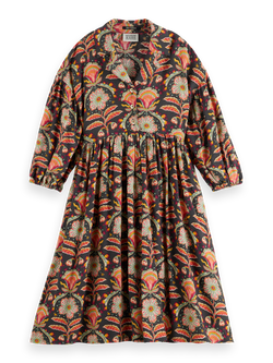 PRINTED VISCOSE MIDI DRESS