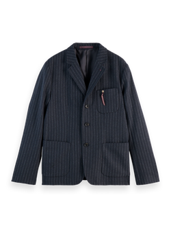 RELAXED 3-BUTTON WOOL-BLEND PINSTRIPE BLAZER