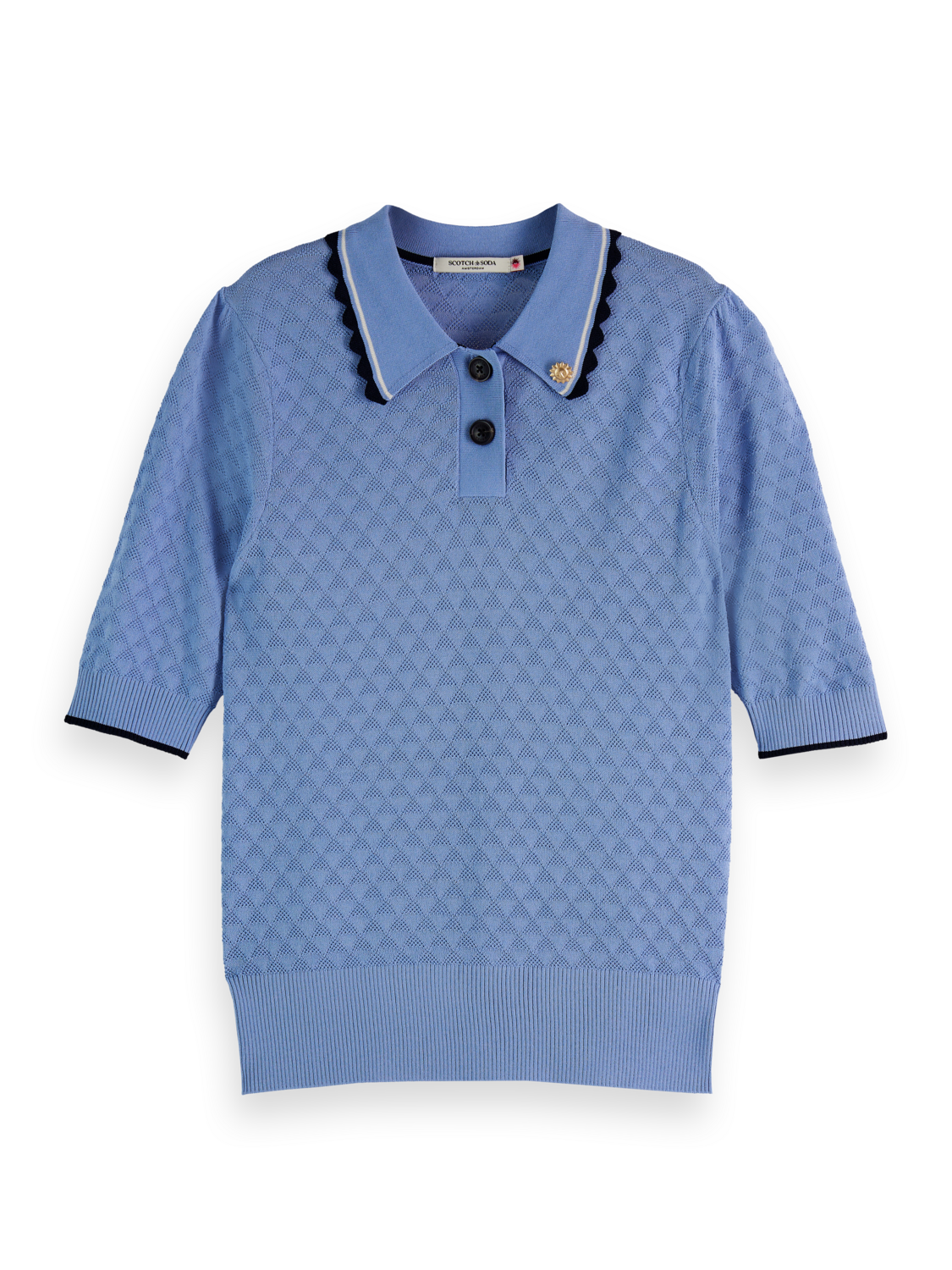 POINTELLE COLLARED KNITTED TEE