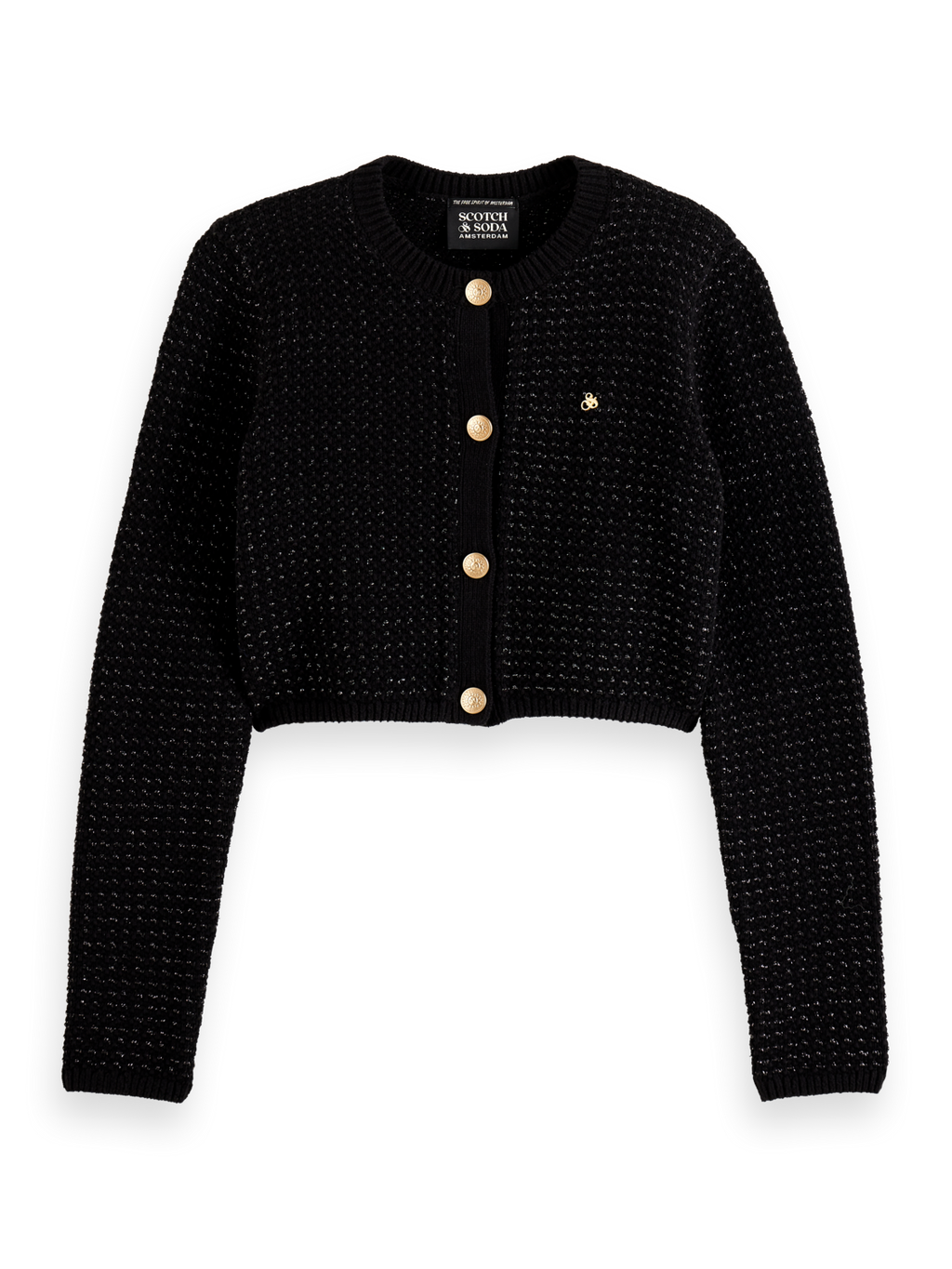 METALLIC TWEED STITCH CROPPED CARDIGAN