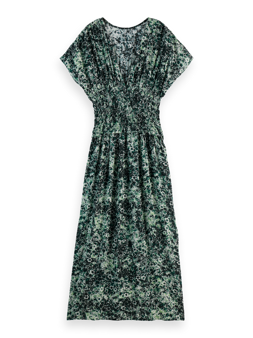 PRINTED MODAL SMOCK WAIST MAXI DRESS