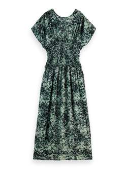 PRINTED MODAL SMOCK WAIST MAXI DRESS