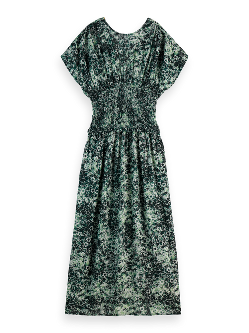 PRINTED MODAL SMOCK WAIST MAXI DRESS