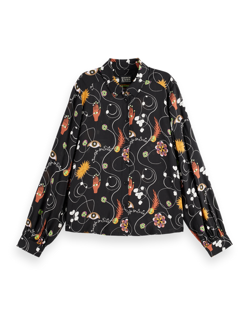 VISCOSE PRINTED BALLOON SLEEVE SHIRT