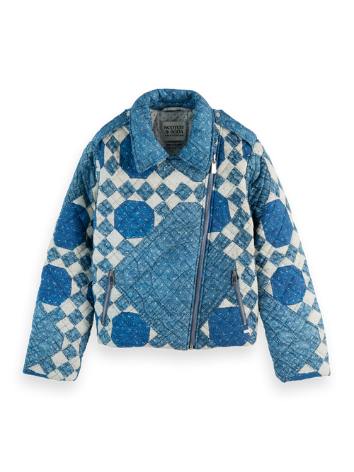 Heirloom print quilted biker jacket