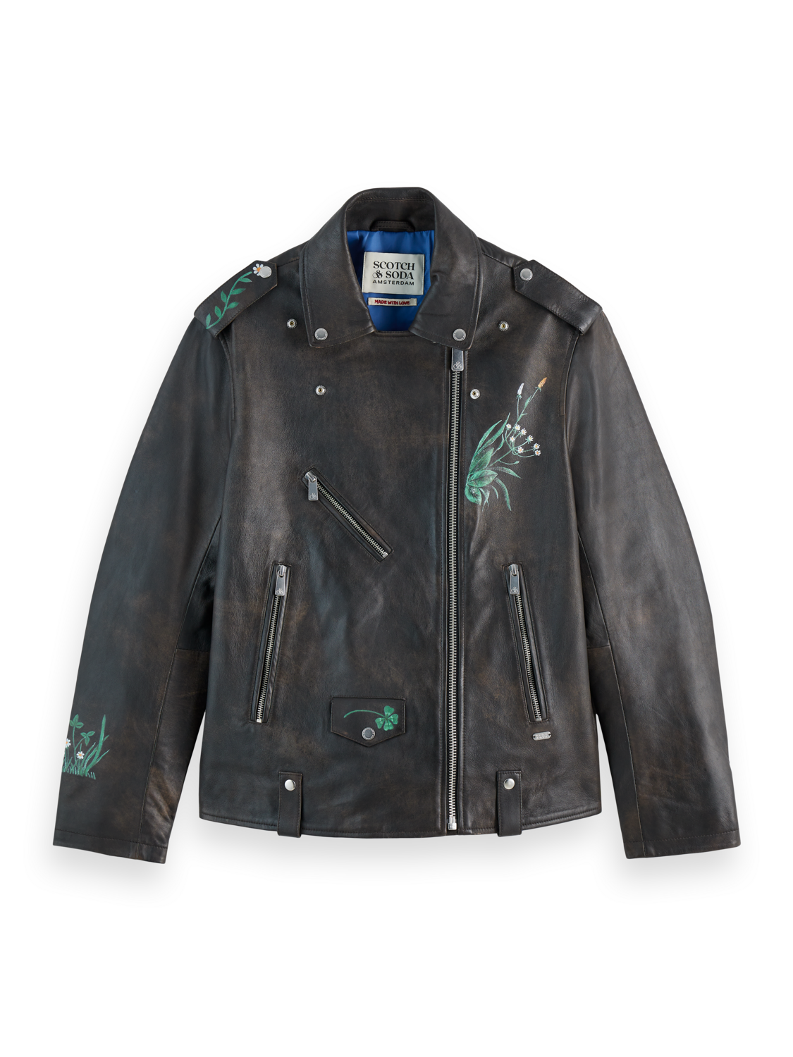 Oversized leather jacket with graphic