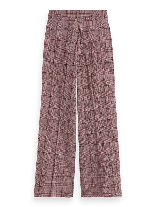 Rose high-rise wide-leg prince of wales seersucker pant