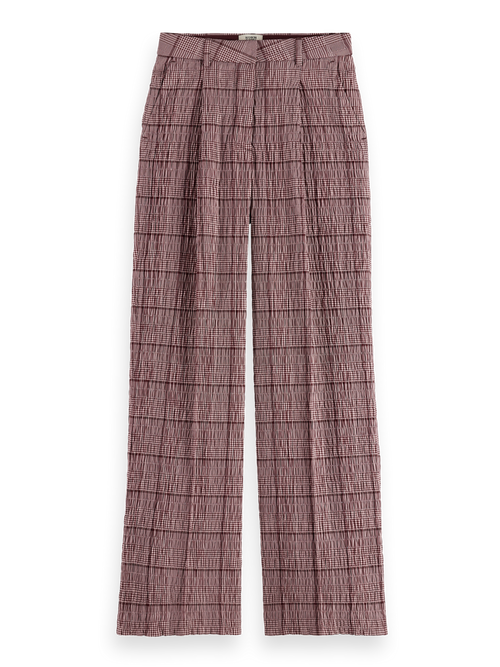 Rose high-rise wide-leg prince of wales seersucker pant