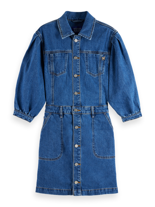 Washed button through denim dress