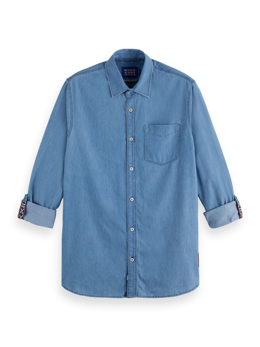 denim shirt with sleeve adjusters