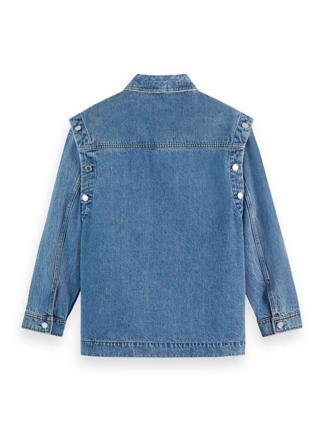 Washed denim jacket with detachable sleeves