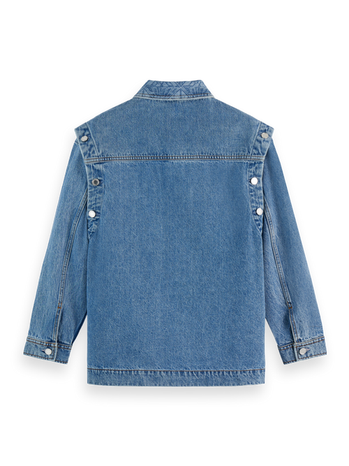 Washed denim jacket with detachable sleeves