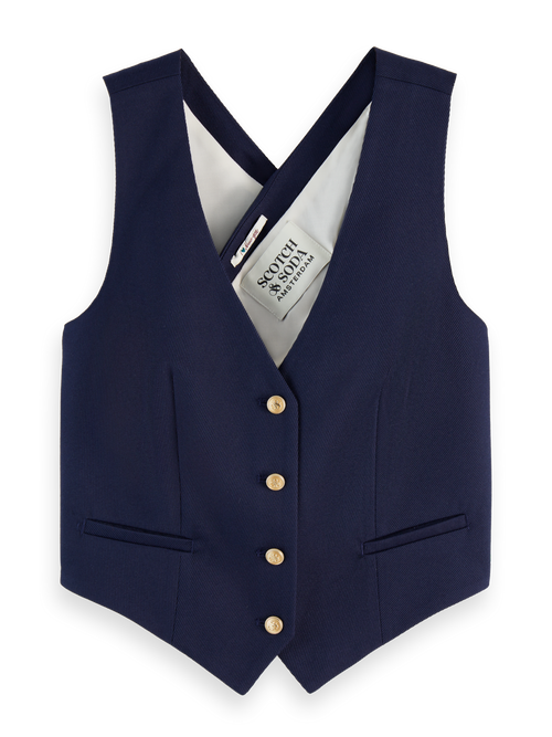 Cross back gabardine twill waistcoat