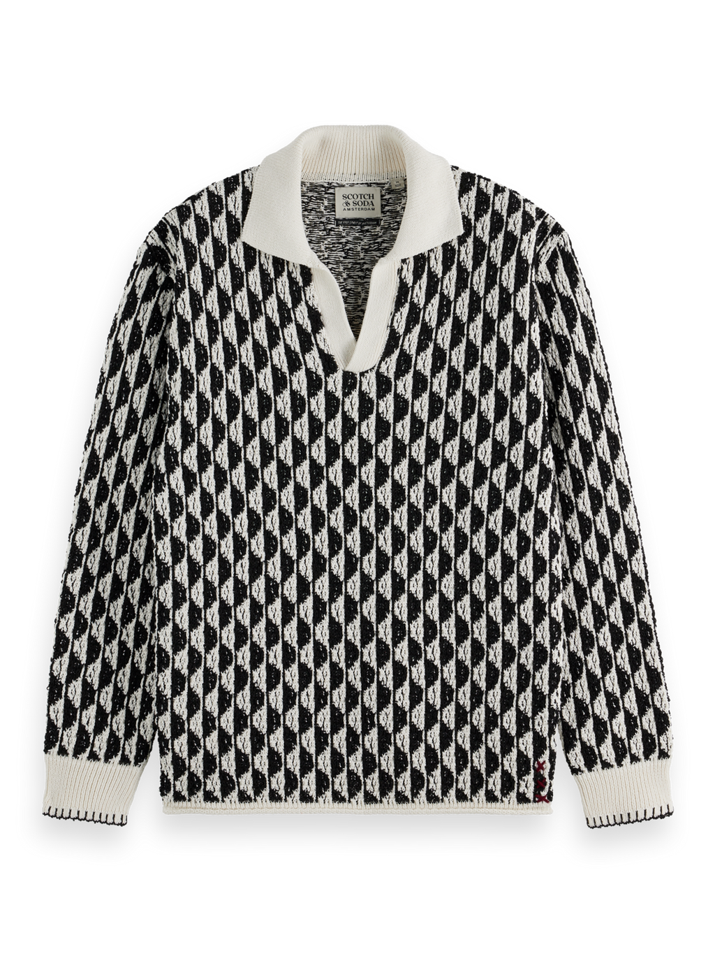 Textured jacquard dropped shoulder long sleeve polo