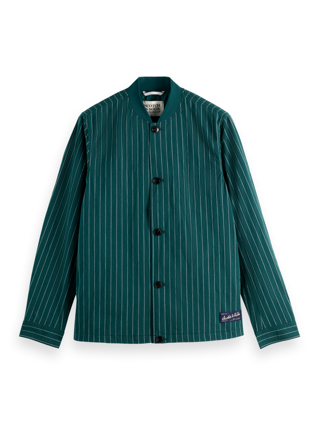 Pinstriped cotton-blend bomber jacket