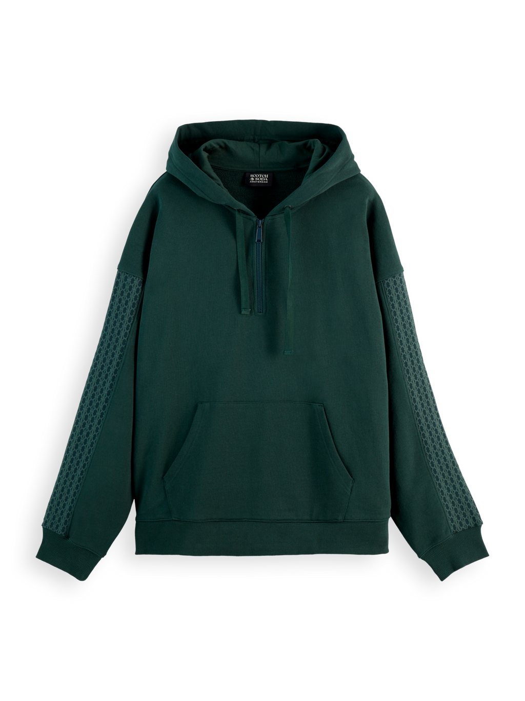 Rib insert zipped loose hoodie