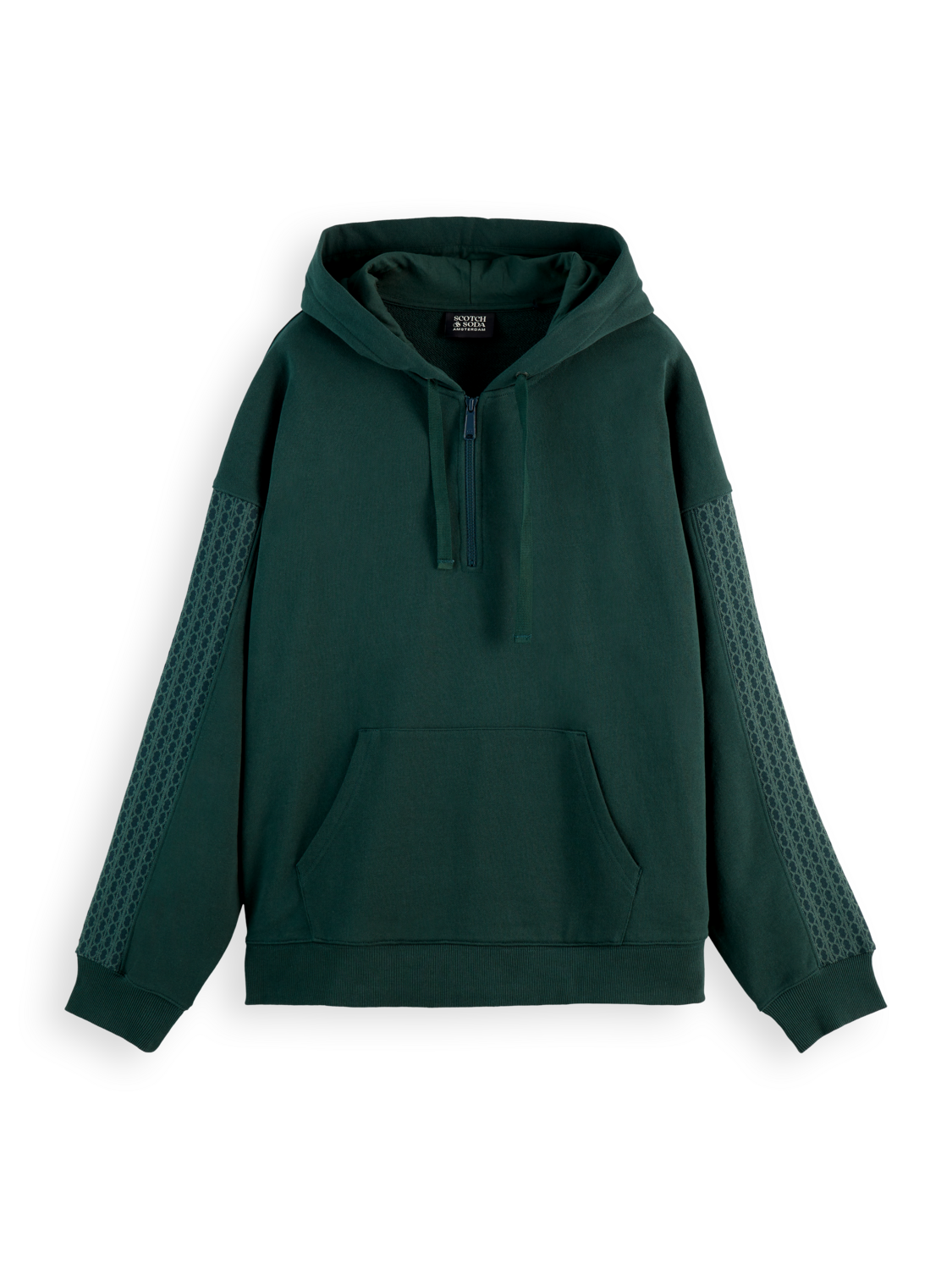 Rib insert zipped loose hoodie