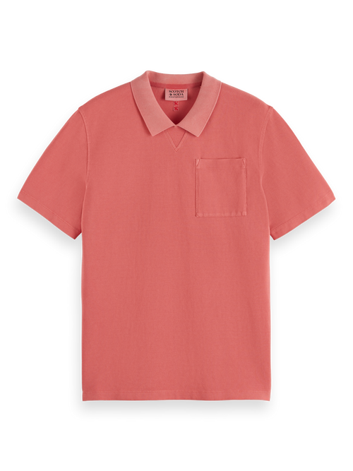 Garment dye pique chest pocket polo