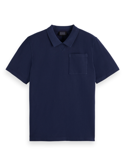 Garment dye pique chest pocket polo