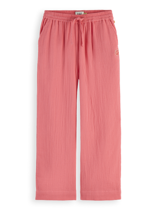 Wide-leg crinkle cotton pants