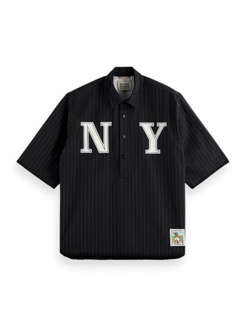 Tailored pinstriped baseball shirt