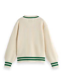 V-neck pullover with chest embroidery