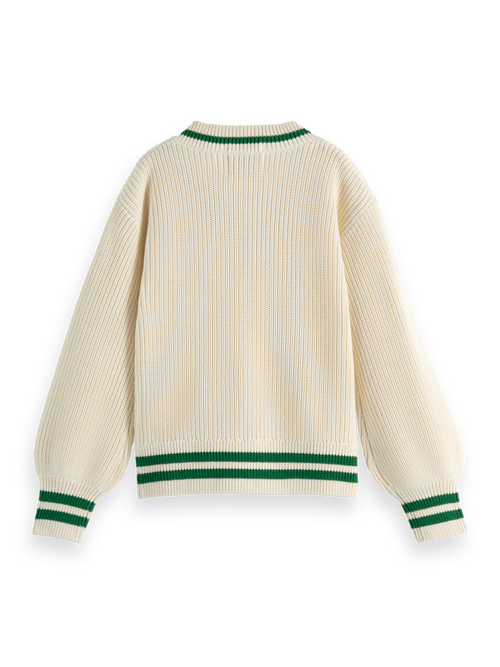 V-neck pullover with chest embroidery