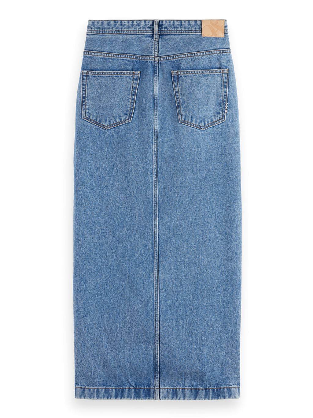 Low rise denim maxi skirt
