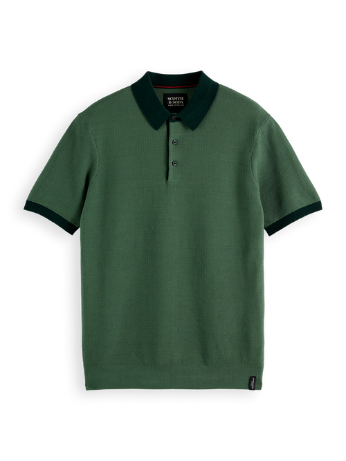 Structured knitted solid polo