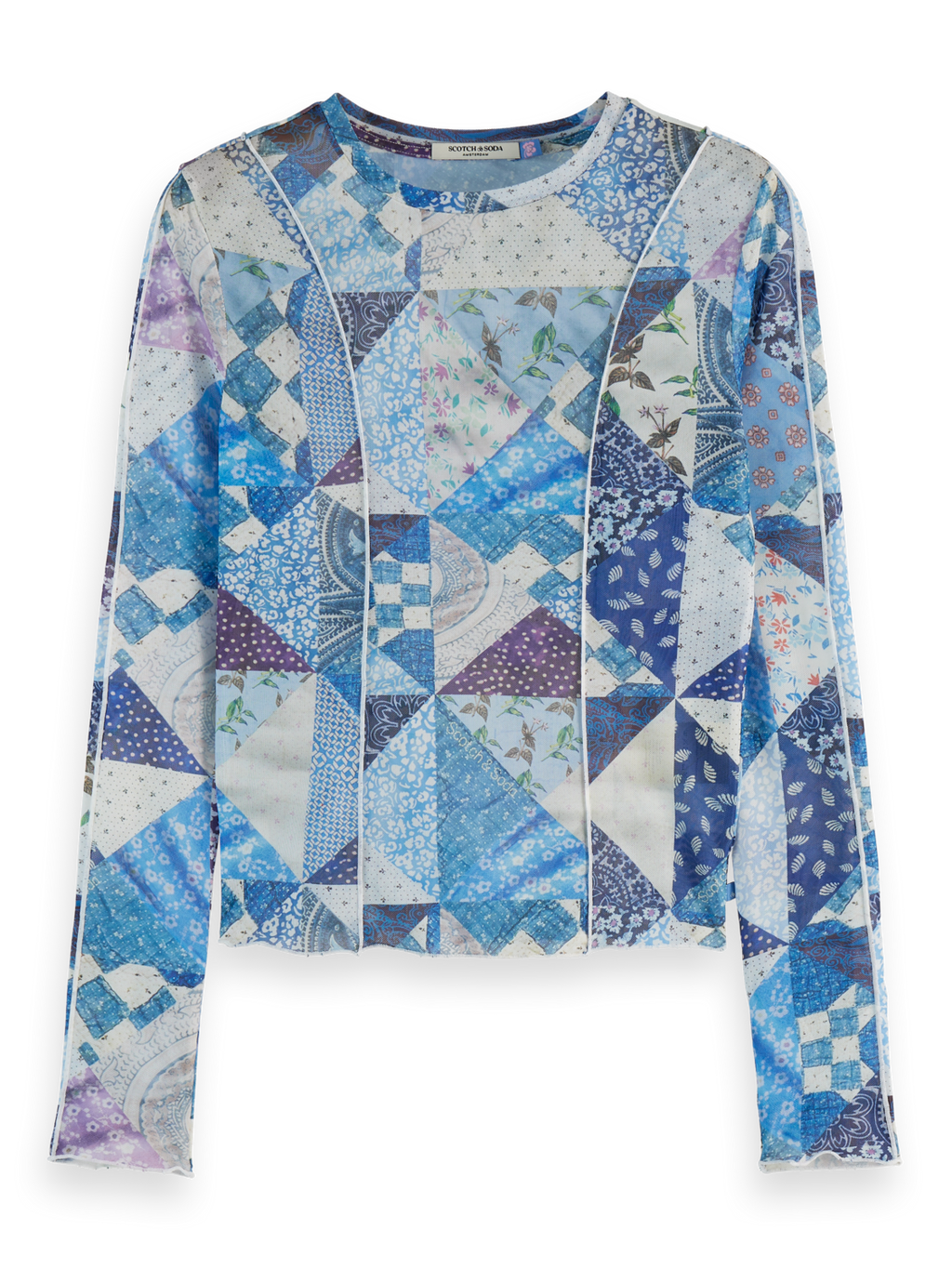 print mesh long sleeve t-shirt