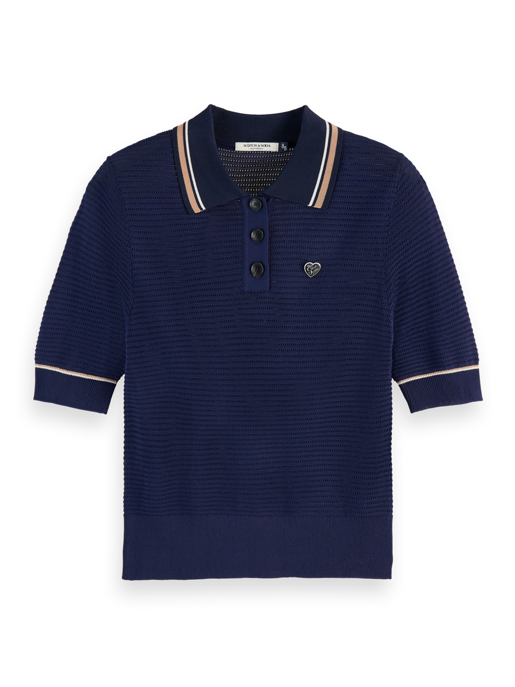 Pointelle collared knitted tee