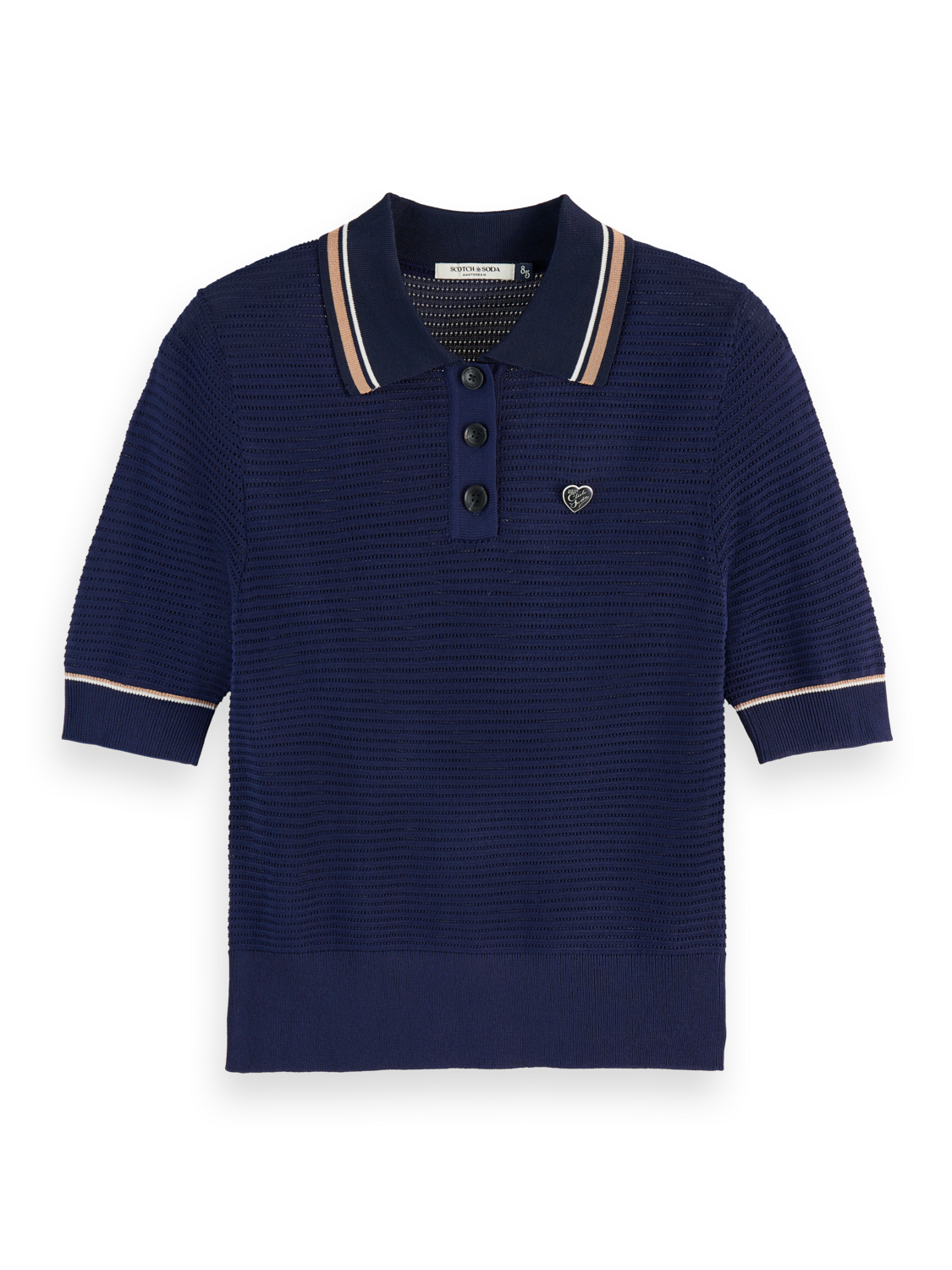 Pointelle collared knitted tee