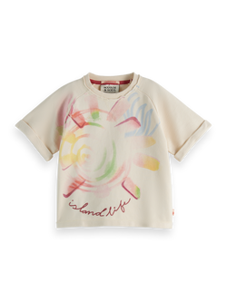 Raglan short-sleeved crewneck with placed artwork