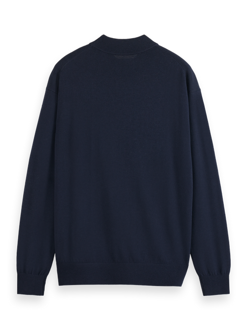 Relaxed fit wool blend mock neck sweater