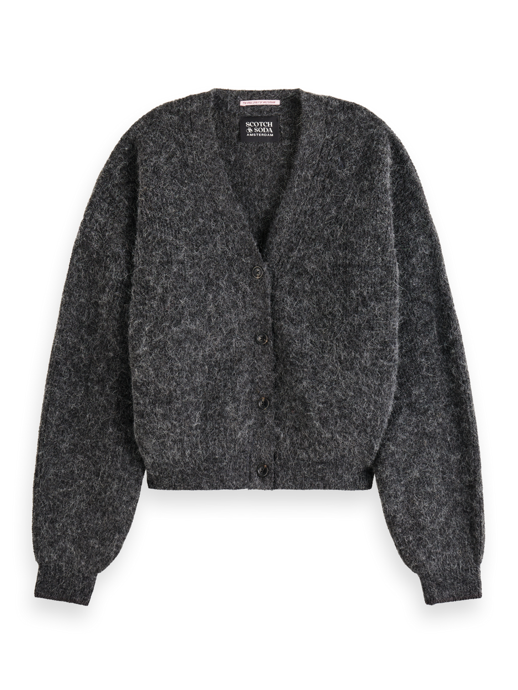 Essentials fuzzy relaxed cardigan - CHARCOAL MELANGE