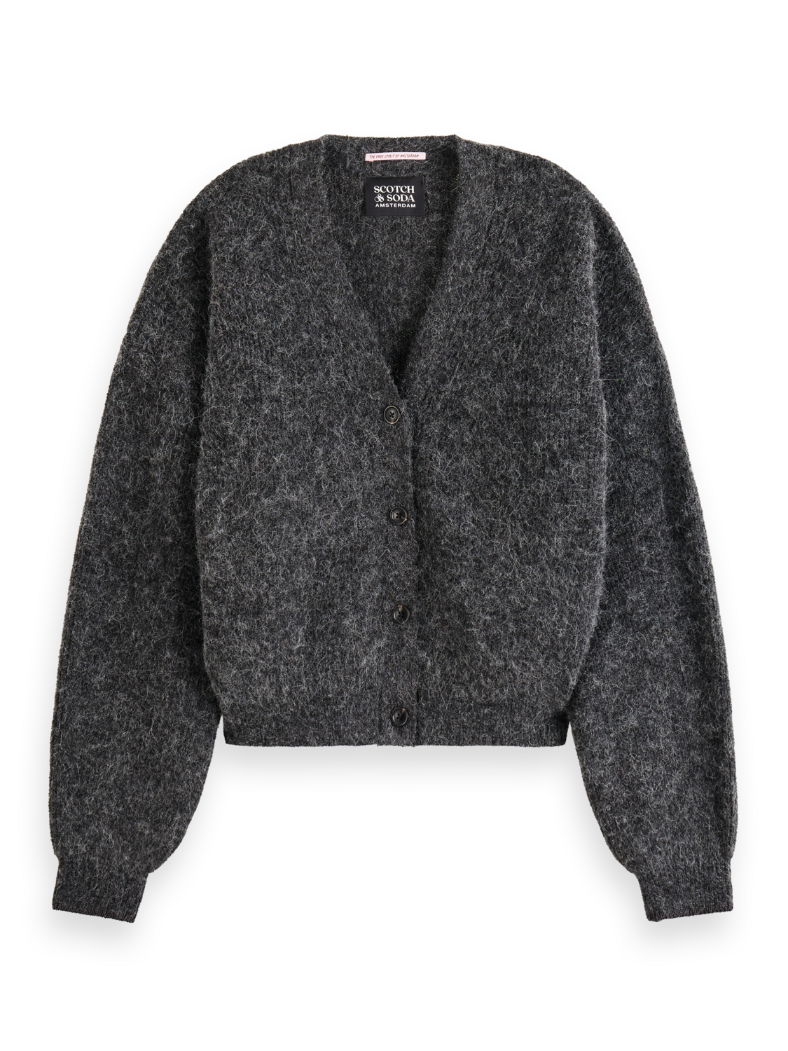 Essentials fuzzy relaxed cardigan - CHARCOAL MELANGE