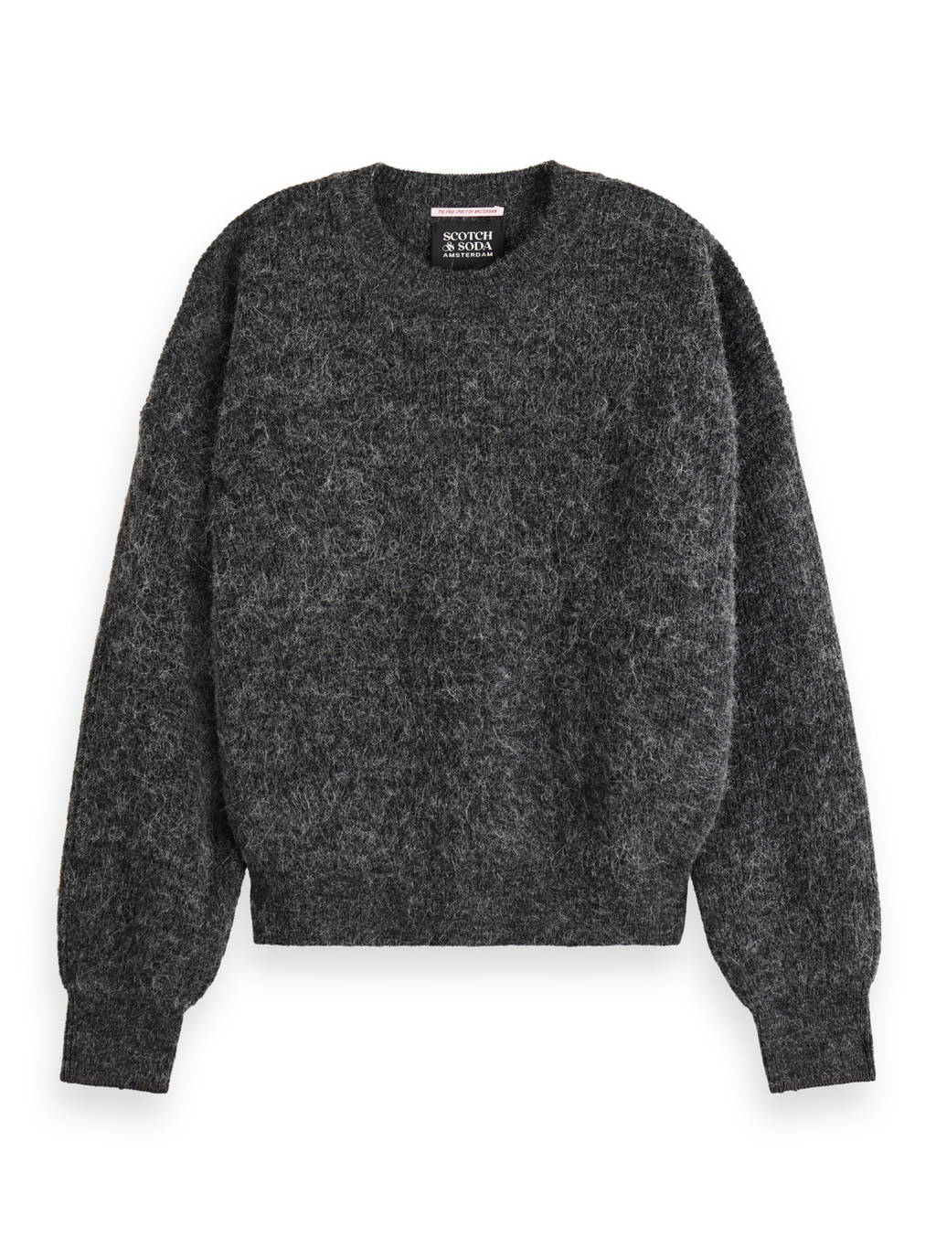 Essentials fuzzy crewneck pullover - CHARCOAL MELANGE