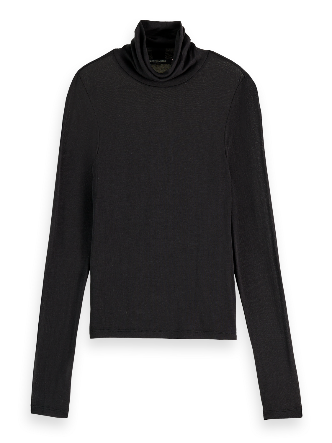 Essentials roll up neck long sleeve top - BLACK