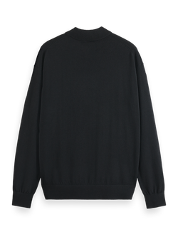 Relaxed fit wool blend mock neck sweater