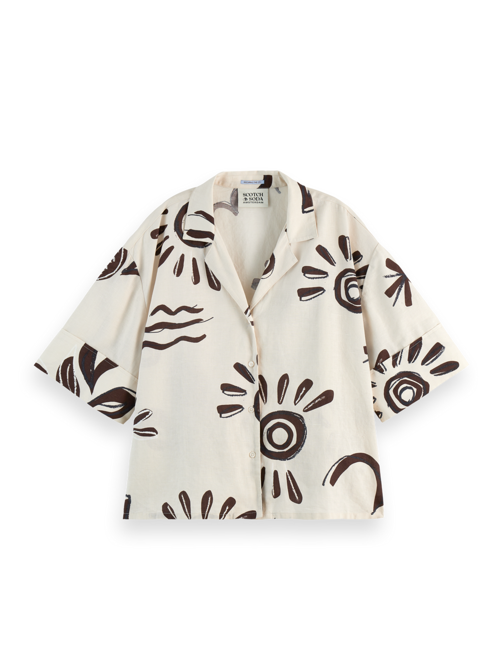 Cotton linen printed short sleeve shirt